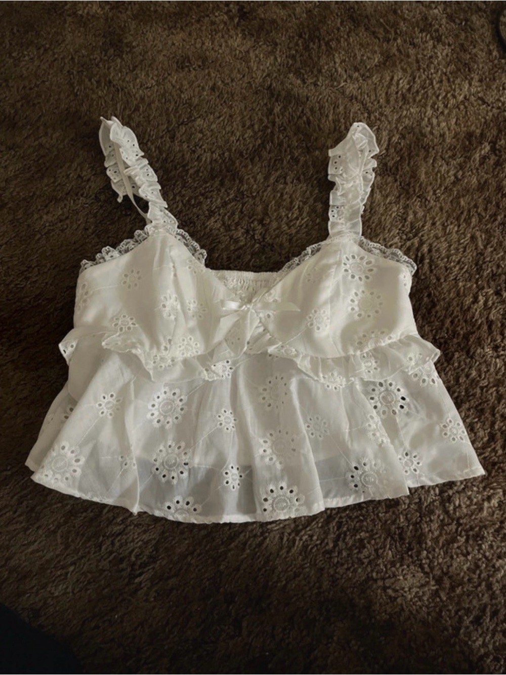 White Eyelet Ruffle Camisole Top